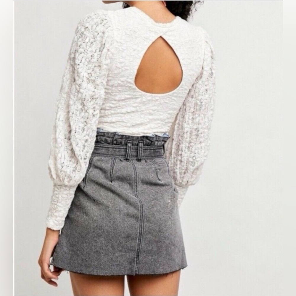 Free People Jasmine Crop‎ Top Puff Sleeves Cut Out Back Womens Size XS White